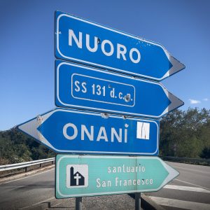 Road signs in the Barbaria region of Sardinia in Italy
